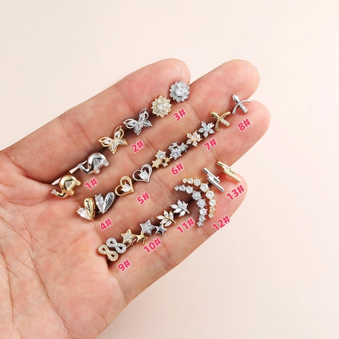 Roestvrij Staal Kraakbeen Piercing Met Zirkonia Platte Achterkant Labret Vlinder Olifant Sieraden Voor Vrouwen