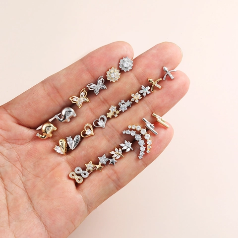 Roestvrij Staal Kraakbeen Piercing Met Zirkonia Platte Achterkant Labret Vlinder Olifant Sieraden Voor Vrouwen