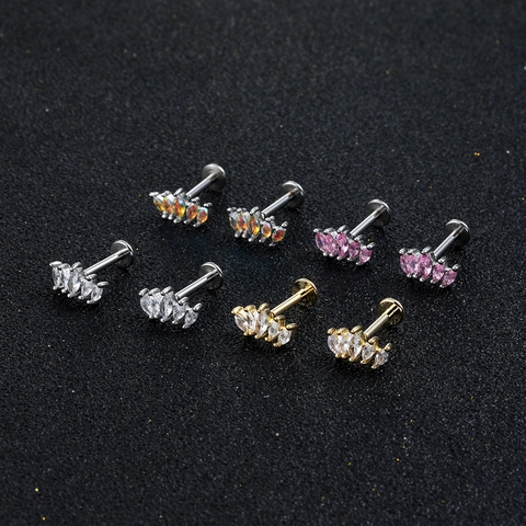 Orecchini a Bottone in Zircone a Forma di Fiore Per Cartilagine Perno in Acciaio Inossidabile Rame Oro Argento Gioielli Donna