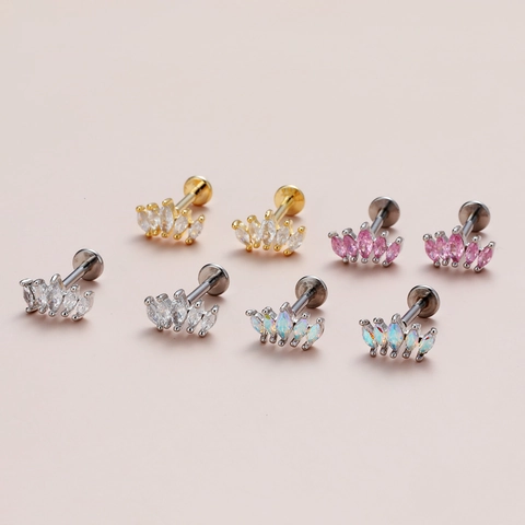 Orecchini a Bottone in Zircone a Forma di Fiore Per Cartilagine Perno in Acciaio Inossidabile Rame Oro Argento Gioielli Donna