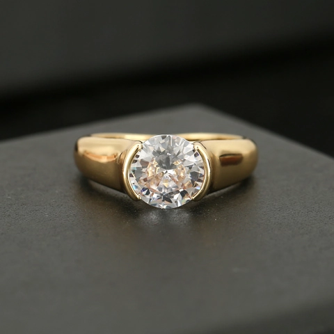 Modern Minimalist Copper Zirconia Ring For Women Round Solitaire Tension Setting Gold Silver Plated Wedding Engagement Jewelry Gift