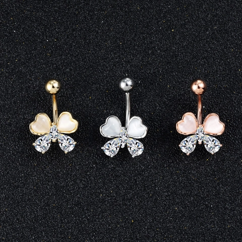 316 Surgical Stainless Steel Copper Zirconia Cat Eye Stone Butterfly Heart Belly Button Ring Navel Piercing Jewelry For Women