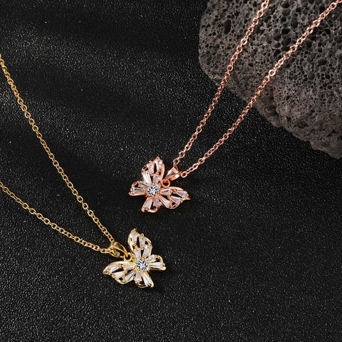 Edelstahlkette Kupfer Zirkonia Schmetterling Anhänger Halskette Für Damen Gold Rose Gold Elegante Mode Schmuck Geschenk