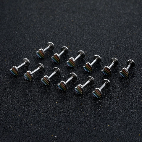 Piercing Labbro a Cuore in Smalto Arcobaleno Acciaio Inossidabile 316 Perno per Cartilagine a Fondo Piatto Gioielli Donna