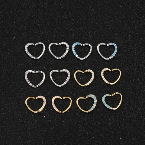 Heart Shaped Nose Ring Copper Zirconia Cartilage Earring Stud For Women Men Fashion Body Piercing Jewelry Gold Silver Tone