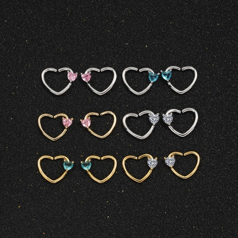 Mode Koper Zirkonia Hart Neusring Oorkraakbeen Knop Goud Zilver Verguld Hart Piercingsieraden Voor Vrouwen Unisex