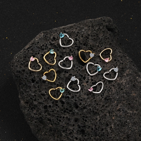 Mode Koper Zirkonia Hart Neusring Oorkraakbeen Knop Goud Zilver Verguld Hart Piercingsieraden Voor Vrouwen Unisex