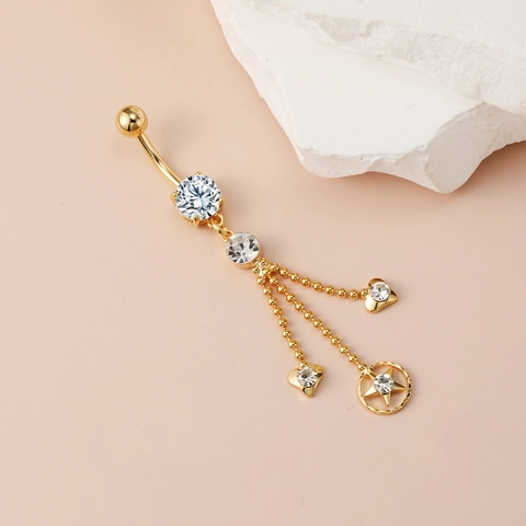 Damen Bauchnabelpiercing 316L Edelstahl Kupfer Zirkonia Herz Stern Quaste Nabelring Körper Schmuck Modisches Geschenk