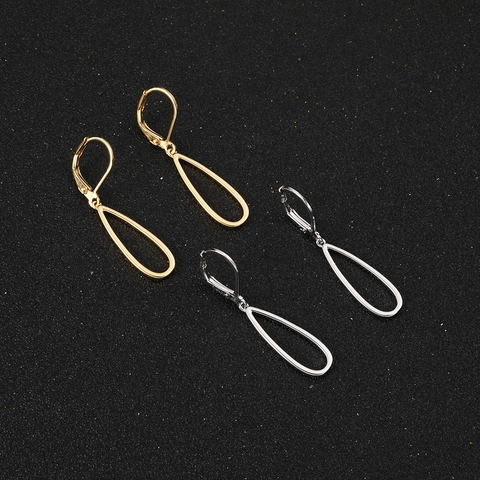 Boucles d'Oreilles Créoles Minimalistes en Cuivre Zirconium Goutte d'Eau Ajourée pour Femme Boucles d'Oreilles Géométriques Ovales Dormeuses Bijoux de Mode Or Argent