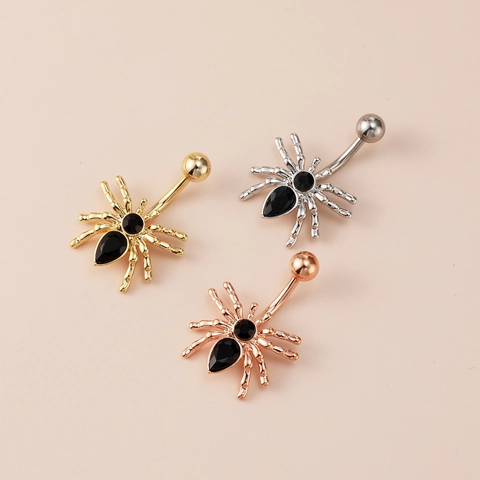 Gothic Spider Belly Button Ring 316 Stainless Steel Copper Inlaid Zircon Piercing Jewelry For Halloween Party Women Men