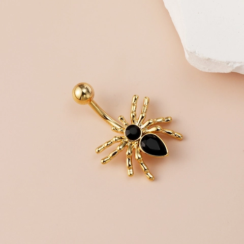 Gothic Spider Belly Button Ring 316 Stainless Steel Copper Inlaid Zircon Piercing Jewelry For Halloween Party Women Men