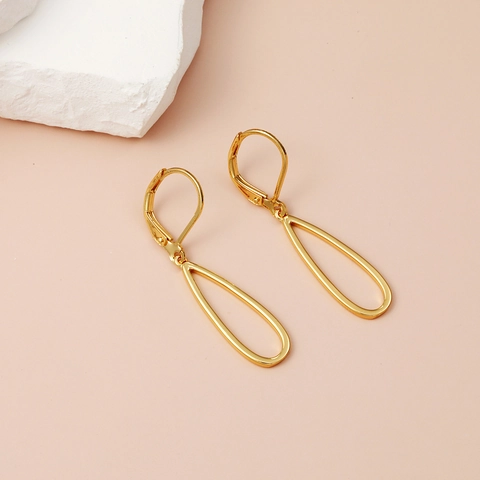 Boucles d'Oreilles Créoles Minimalistes en Cuivre Zirconium Goutte d'Eau Ajourée pour Femme Boucles d'Oreilles Géométriques Ovales Dormeuses Bijoux de Mode Or Argent