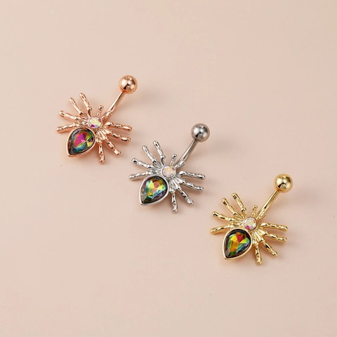 Halloween Spinne Bauchnabelpiercing Zirkonia Besetzt Chirurgenstahl Gebogener Stab Kupfer Körper Piercing Schmuck Für Damen
