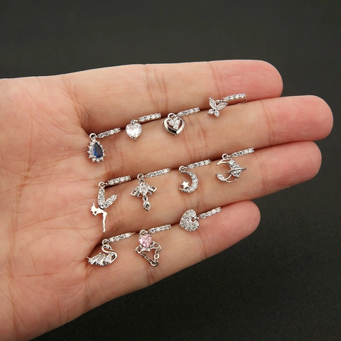 Fashion Copper Zirconia Nose Ring For Women Men Heart Butterfly Moon Star Cross Body Piercing Jewelry Gold Silver Plated