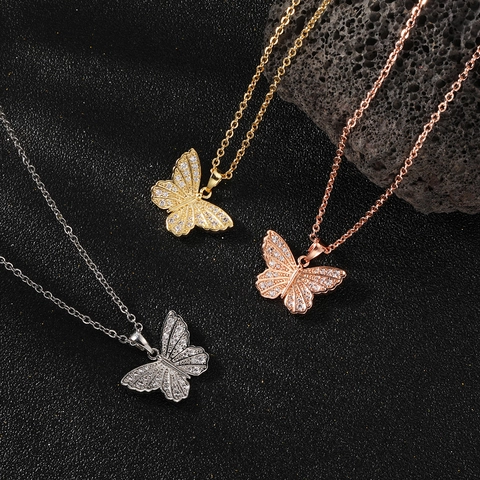 Elegante Schmetterling Anhänger Halskette Kupfer Mit Zirkonia Edelstahlkette Gold Silber Roségold Vergoldet Schmuck Damen