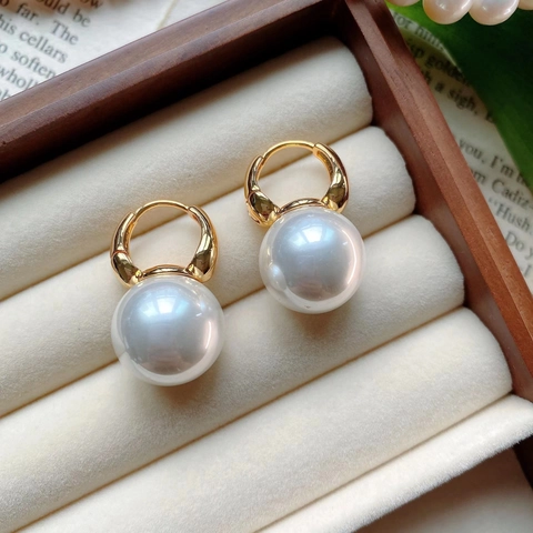 Elegant Imitation Freshwater Pearl Drop Hoop Earrings For Women Copper Gold Silver Plated S925 Sterling Silver Earring Post