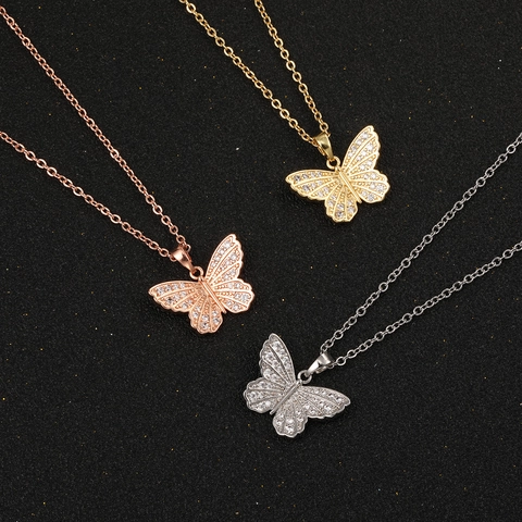 Elegante Schmetterling Anhänger Halskette Kupfer Mit Zirkonia Edelstahlkette Gold Silber Roségold Vergoldet Schmuck Damen