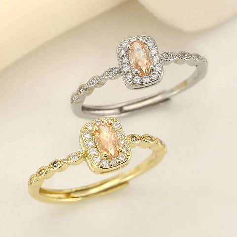 Anillo Vintage de Cobre con Circonia Ovalada Ajustable Halo Trenzado Joyería de Moda Anillo para Mujer Regalo San Valentín Oro Plata