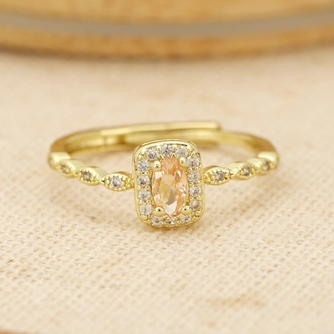 Anillo Vintage de Cobre con Circonia Ovalada Ajustable Halo Trenzado Joyería de Moda Anillo para Mujer Regalo San Valentín Oro Plata