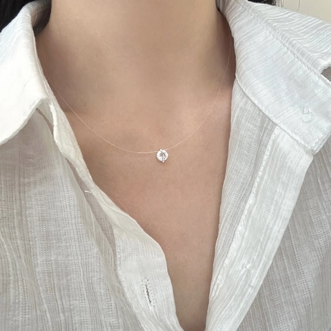 Minimalist Invisible Fishing Line Mermaid Tears Necklace Zirconia Pendant Floating Solitaire Copper Jewelry Women Gift
