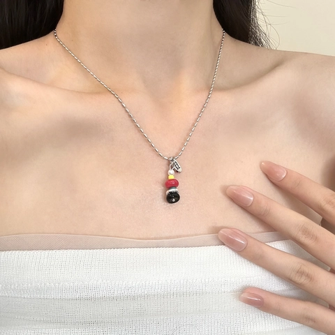 Collar con Colgante de Cuentas Coloridas de Acero Inoxidable Con Placa Hand Made Joyería Hecha a Mano para Mujer