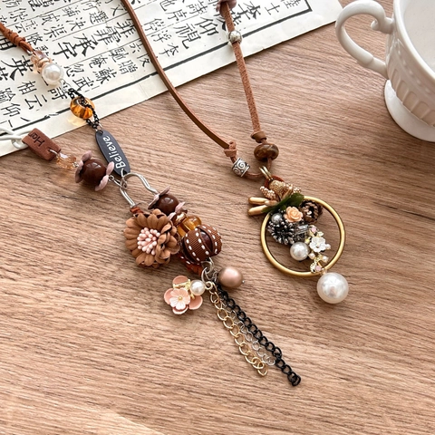 Vintage Boheemse Koperen Legering Kunstparel Bloem Hanger Halsketting Voor Vrouwen Handgemaakte Suède Koord Bloemen Trui Ketting