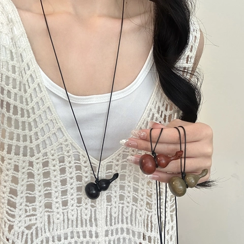 Vintage Neuer Chinesischer Stil Sandelholz Kürbis Anhänger Halskette Ethnische Holz Pullover Kette Für Damen Eleganter Schmuck Geschenk