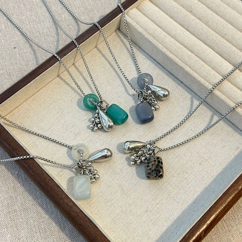 Titanium Staal Natuursteen Druiventros Hanger Halsketting Lange Trui Ketting Voor Vrouwen Boho Vintage Sieraden