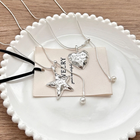 Vintage Zilver Kleur Hart Ster Hanger Lange Halsketting Voor Vrouwen Minimalistisch Verstelbaar Koper Kunstparel Sieraden
