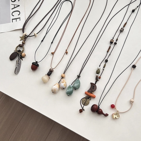 Retro Nieuwe Chinese Stijl Lange Ketting Met Hanger Voor Dames Etnisch Boheems Handgemaakte Hout Legering Bloemen Trui Ketting