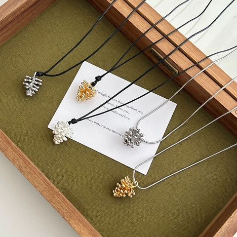 Natur Pinienzapfen Anhänger Halskette Für Damen Verstellbar Lange Wachskordel Edelstahl Schlangenkette Vintage Schmuck