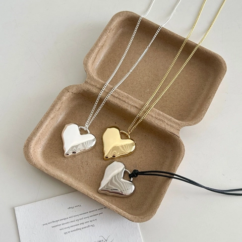 Moderne Minimalistische Hart Hanger Lange Halsketting Voor Vrouwen Koperlegering Goud Zilver Hoogglans Trui Ketting Sieraden