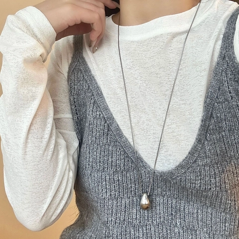Minimalist Titanium Steel Water Drop Pendant Necklace Mirror Polished Teardrop Long Box Chain Geometric Jewelry Gift For Women
