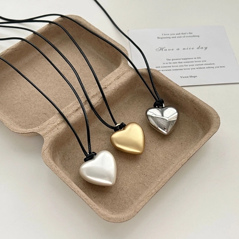Minimalistische Koperlegering Hart Hanger Ketting Voor Vrouwen Kunstparel Koord Ketting Mode Sieraden Cadeau