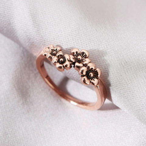 Vintage Blumenring Für Damen Koreanischer Stil Roségold Plattierte Zinklegierung Kleiner Frischer Blütenblatt Fingerring Party Schmuck