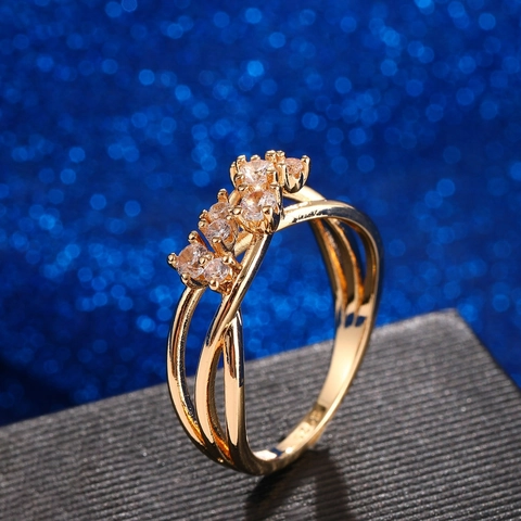 925 Sterling Silver Gold Plated Flower Leaf Zirconia Ring Elegant Crisscross Hollow Geometric Finger Ring Women Jewelry