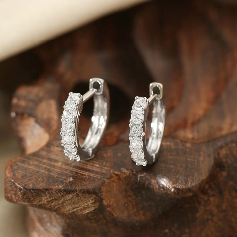 Zirconia Copper Huggie Hoop Earrings For Women Sparkling Geometric Round Ear Bone Ring Simple Fashion Jewelry Accessory Gift