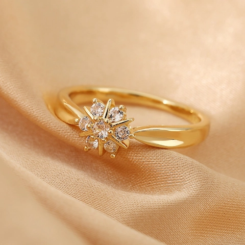 Anillo de Cobre Elegante Con Racimo de Flores Circonita Incrustada Anillo de Dedo de Flor de Estrella Brillante Para Mujer Joyería de Boda