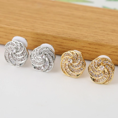 Copper Zircon Spiral Clip On Earrings Gold Silver Plated Geometric Vortex Rhinestone Inlay No Piercing Ear Clips Jewelry