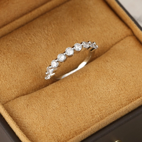 Minimalist Copper Half Eternity Ring With Round Zircon Inlaid Gold Silver Plated Thin Band Finger Ring For Women Jewelry Gift