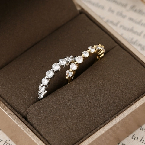 Minimalist Copper Half Eternity Ring With Round Zircon Inlaid Gold Silver Plated Thin Band Finger Ring For Women Jewelry Gift