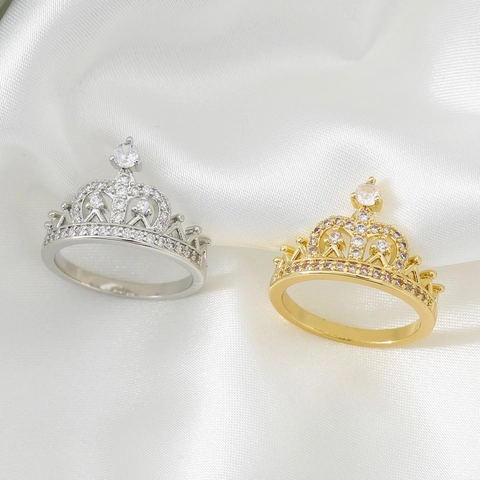 Exquisite Crown Shape Copper Ring Inlaid With Zirconia For Women Gold Silver Plated Fashion Princess Jewelry Gift Ring