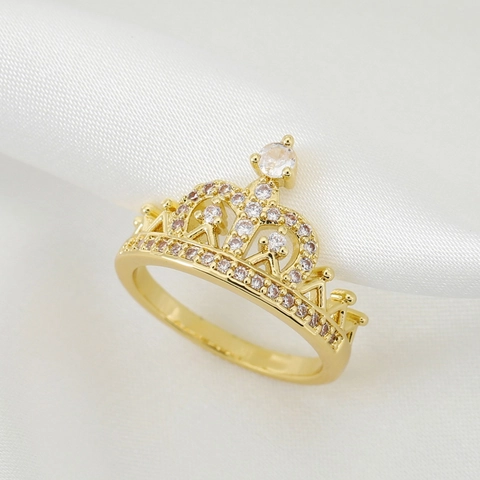 Exquisite Crown Shape Copper Ring Inlaid With Zirconia For Women Gold Silver Plated Fashion Princess Jewelry Gift Ring