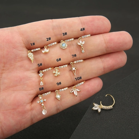 Mode Kupfer Zirkon Besetzter Nasenring Reifen Anhänger Schmetterling Stern Krone Herz Baumeln Body Piercing Schmuck Für Damen