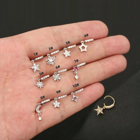 Koperen Zirkonia Neusring Oorkraakbeenknopje Ster Maan Hart Saturnus Hanger Piercing Sieraden Goud Zilver Verguld Hiphop Stijl