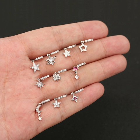 Koperen Zirkonia Neusring Oorkraakbeenknopje Ster Maan Hart Saturnus Hanger Piercing Sieraden Goud Zilver Verguld Hiphop Stijl