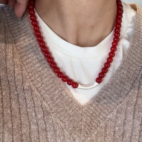 Collar Vintage De Cuentas De Ágata Roja Para Mujer Colgante De Corazón Minimalista Cierre De Palanca Gargantilla Joyería