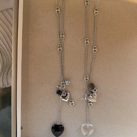 Sautoir Vintage en Alliage avec Pendentif Cœur pour Femme Collier de Perles en Verre Coloré Maillon Grain de Café Bijoux