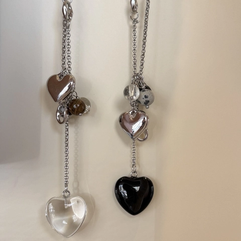 Sautoir Vintage en Alliage avec Pendentif Cœur pour Femme Collier de Perles en Verre Coloré Maillon Grain de Café Bijoux