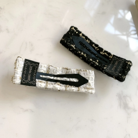 Fermagli per Capelli in Tessuto Tweed Vintage per Donna Eleganti Clip a Scatto Rettangolari Con Filo d'Oro Accessori per Capelli in Tessuto Scintillante